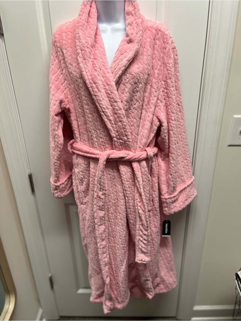 Nautica Pink Cable Knit Plush Fleece Robe - NWT SZ S/M